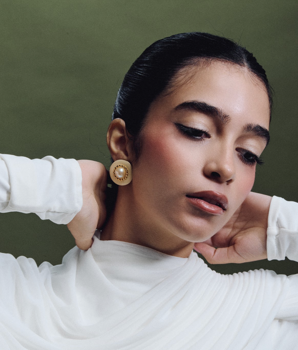 white and gold earrings