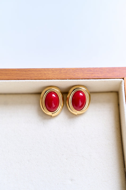 Red Cabochon Monet Earrings